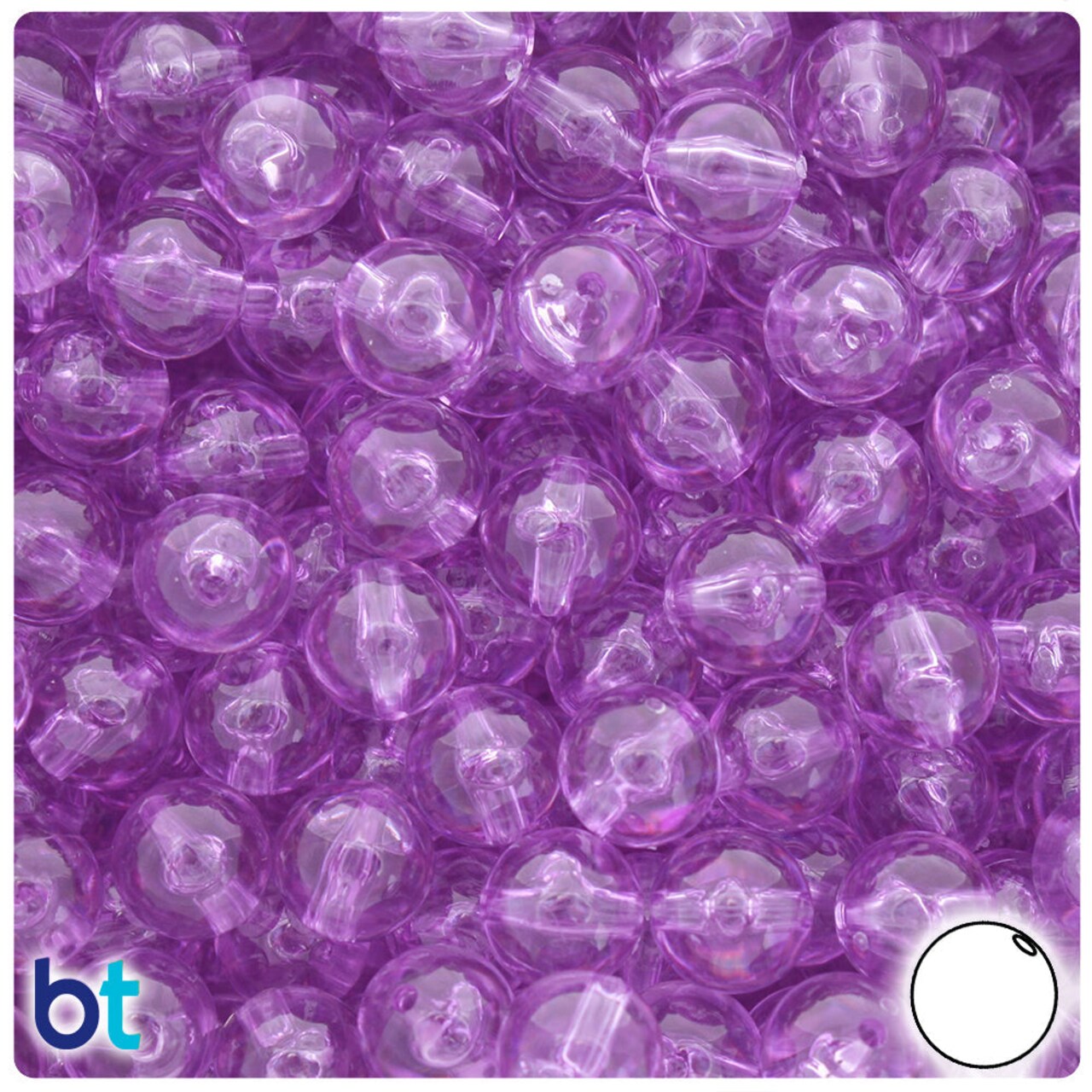 BeadTin Light Amethyst Transparent 10mm Round Plastic Craft Beads (150pcs)
